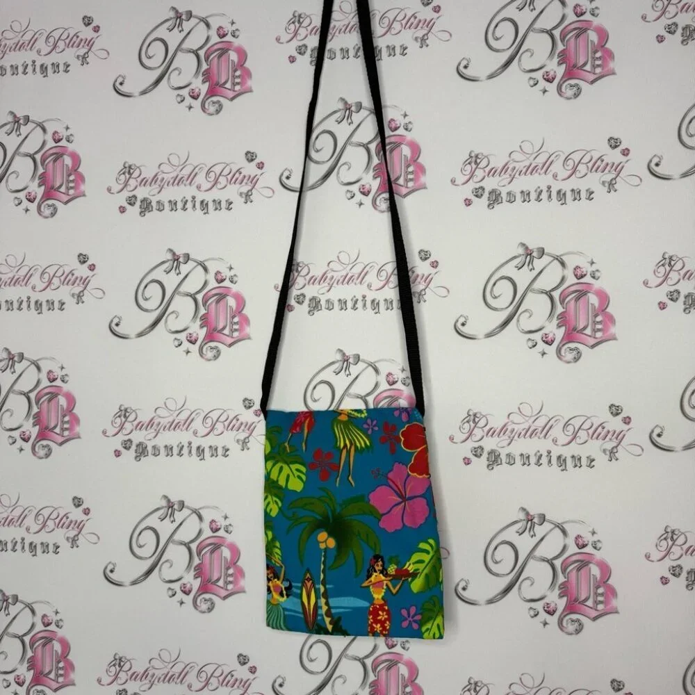 Hawaii bag beach dual zipper blue Hawaiian ladies dancers flowers blue vacay